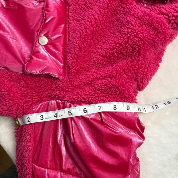 Forever 21 Womens Hot Pink Sherpa Jacket JuniorSize L With Faux Leather Sleeves - Picture 10 of 16